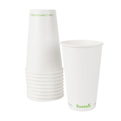 Sustain 16 oz White Paper Cold Cup - PLA Lining, Compostable - 3 1/2