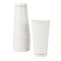 Sustain 20 oz White Paper Cold Cup - PLA Lining, Compostable - 3 1/2