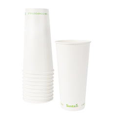 Sustain 22 oz White Paper Cold Cup - PLA Lining, Compostable - 3 1/2