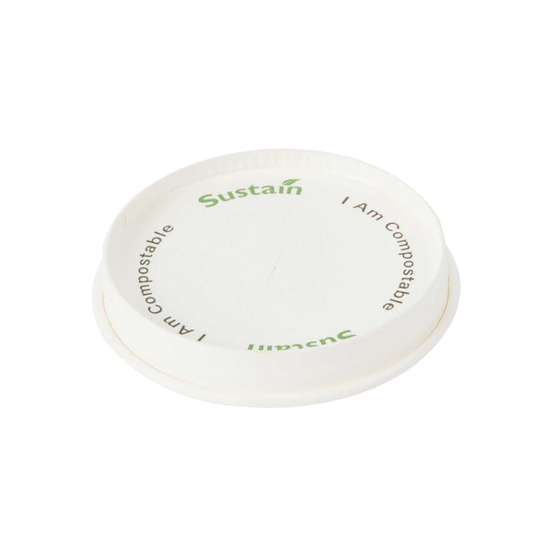 Sustain White Paper Cold Cup Flat Lid - Fits 9, 12, 16, 20 and 22 oz, PLA  Lining, Compostable