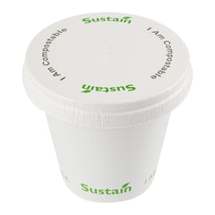 Sustain White Paper Cold Cup Flat Lid - Fits 9, 12, 16, 20 and 22 oz, PLA Lining, Compostable - 1000 count box