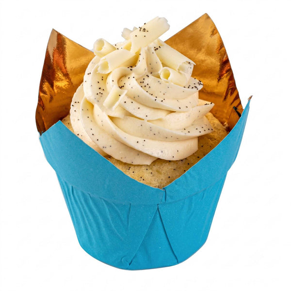 Panificio 3.9 oz Blue Foil Paper Tulip Baking Cup - 3 1/4