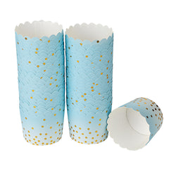 Panificio 4.5 oz Blue Paper Scalloped Baking Cup - Gold Polka Dots - 2 3/4