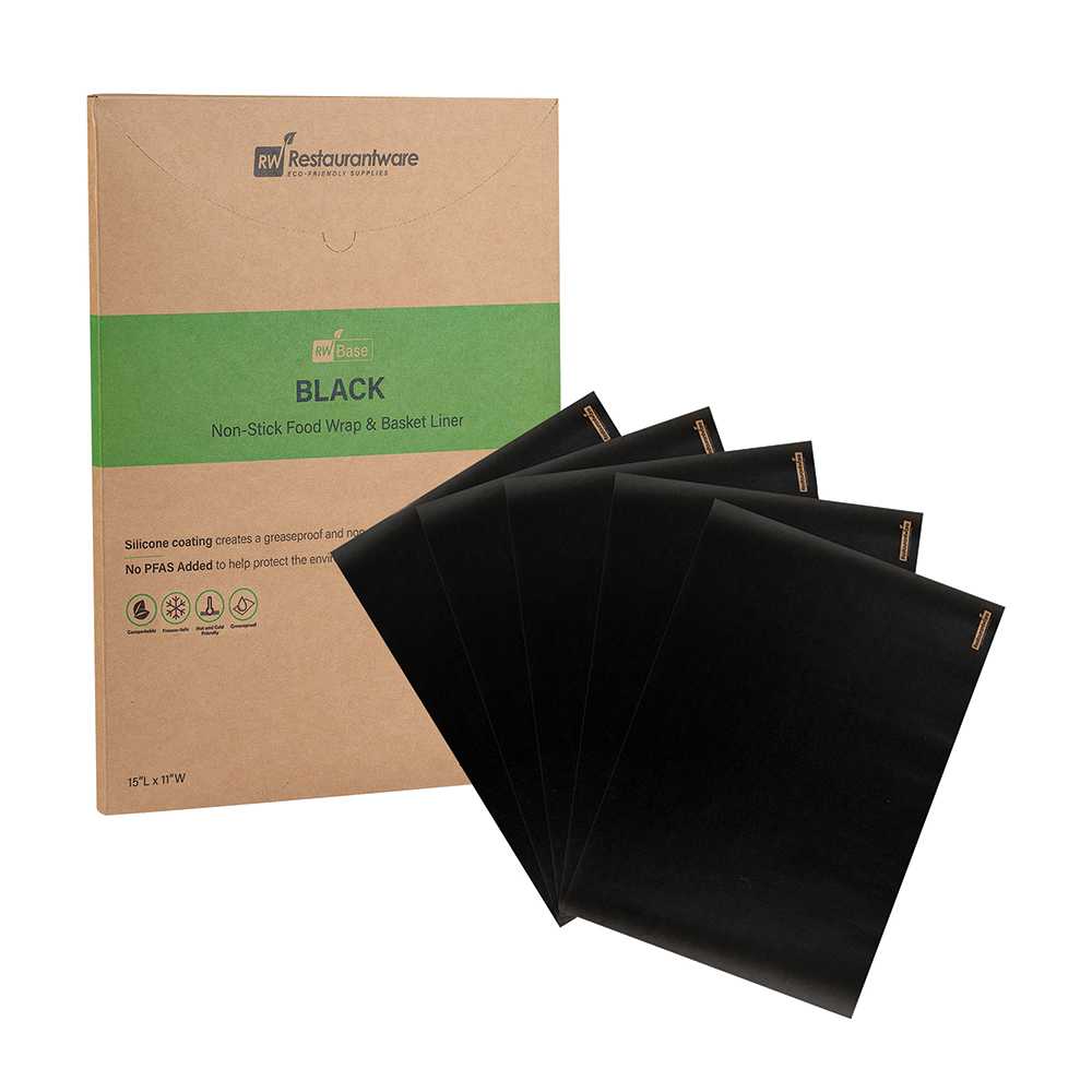 Chef 101 No PFAS Added Black Paper Food Wrap and Basket Liner - Greaseproof, Compostable - 15" x 11" - 2000 count box