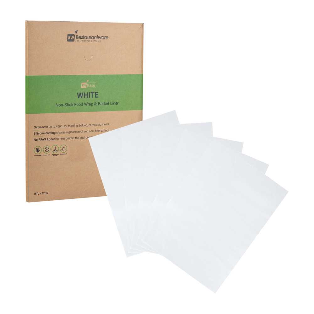 Chef 101 No PFAS Added White Paper Food Wrap and Basket Liner - Greaseproof, Compostable - 15" x 11" - 200 count box