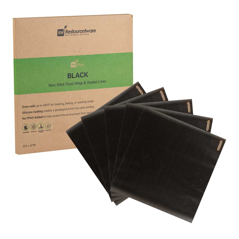Chef 101 No PFAS Added Black Paper Bakery Wrap and Basket Liner - Greaseproof - 12" x 12" - 200 count box