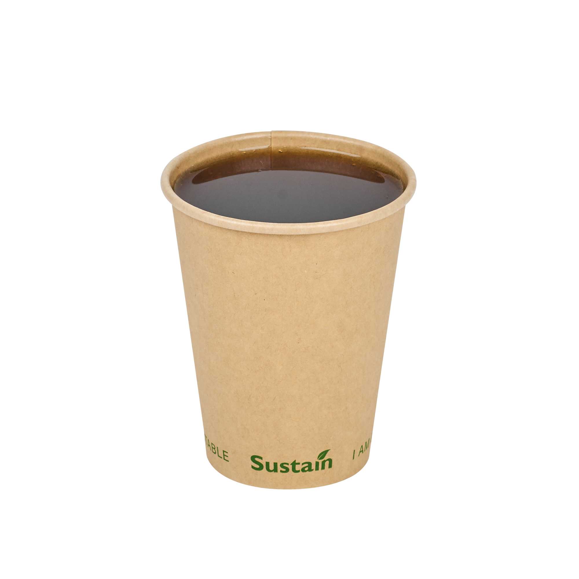 Sustain 12 oz Kraft Paper Coffee Cup - PLA Lining, Compostable, Single Wall - 3 1/2" x 3 1/2" x 4 1/4" - 50 count box