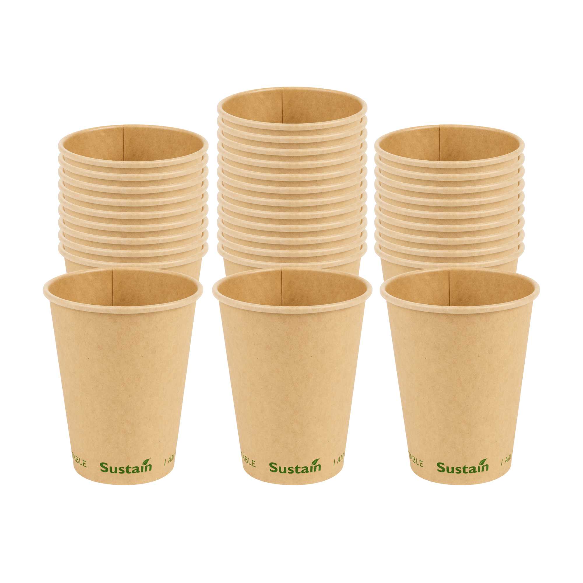 Sustain 12 oz Kraft Paper Coffee Cup - PLA Lining, Compostable, Single Wall - 3 1/2" x 3 1/2" x 4 1/4" - 50 count box