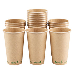Sustain 16 oz Kraft Paper Coffee Cup - PLA Lining, Compostable, Single Wall - 3 1/2