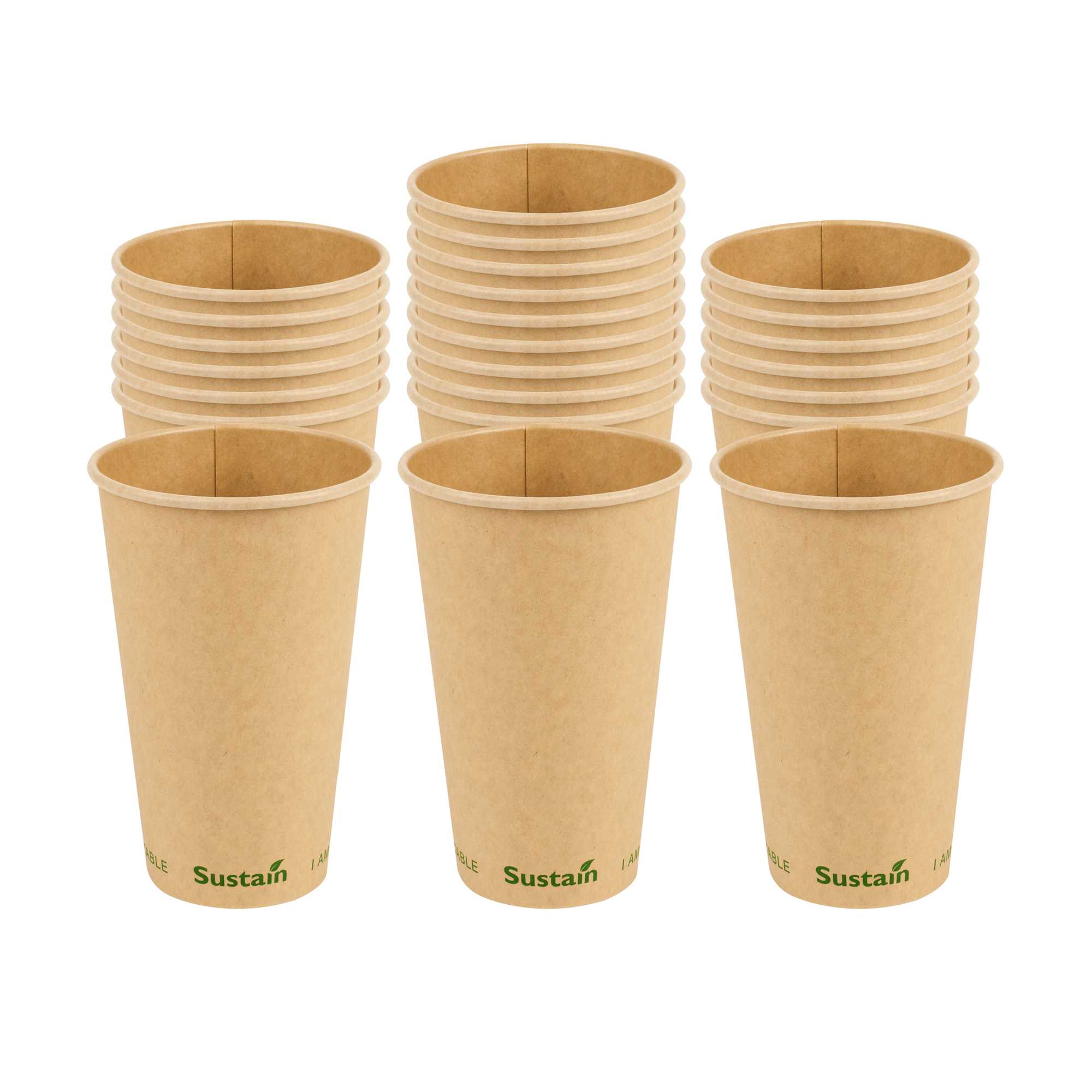 Sustain 16 oz Kraft Paper Coffee Cup - PLA Lining, Compostable, Single Wall - 3 1/2" x 3 1/2" x 5 1/2" - 50 count box