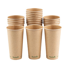 Sustain 20 oz Kraft Paper Coffee Cup - PLA Lining, Compostable, Single Wall - 3 1/2