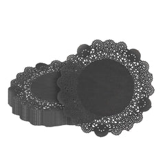 Pastry Tek Round Black Paper Doilies - Lace - 8