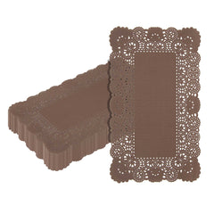 Pastry Tek Rectangle Brown Paper Doilies - Lace - 12