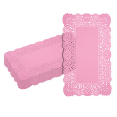 Pastry Tek Rectangle Pink Paper Doilies - Lace - 12