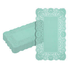 Pastry Tek Rectangle Teal Paper Doilies - Lace - 12
