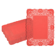 Pastry Tek Rectangle Red Paper Doilies - Lace - 15 3/4