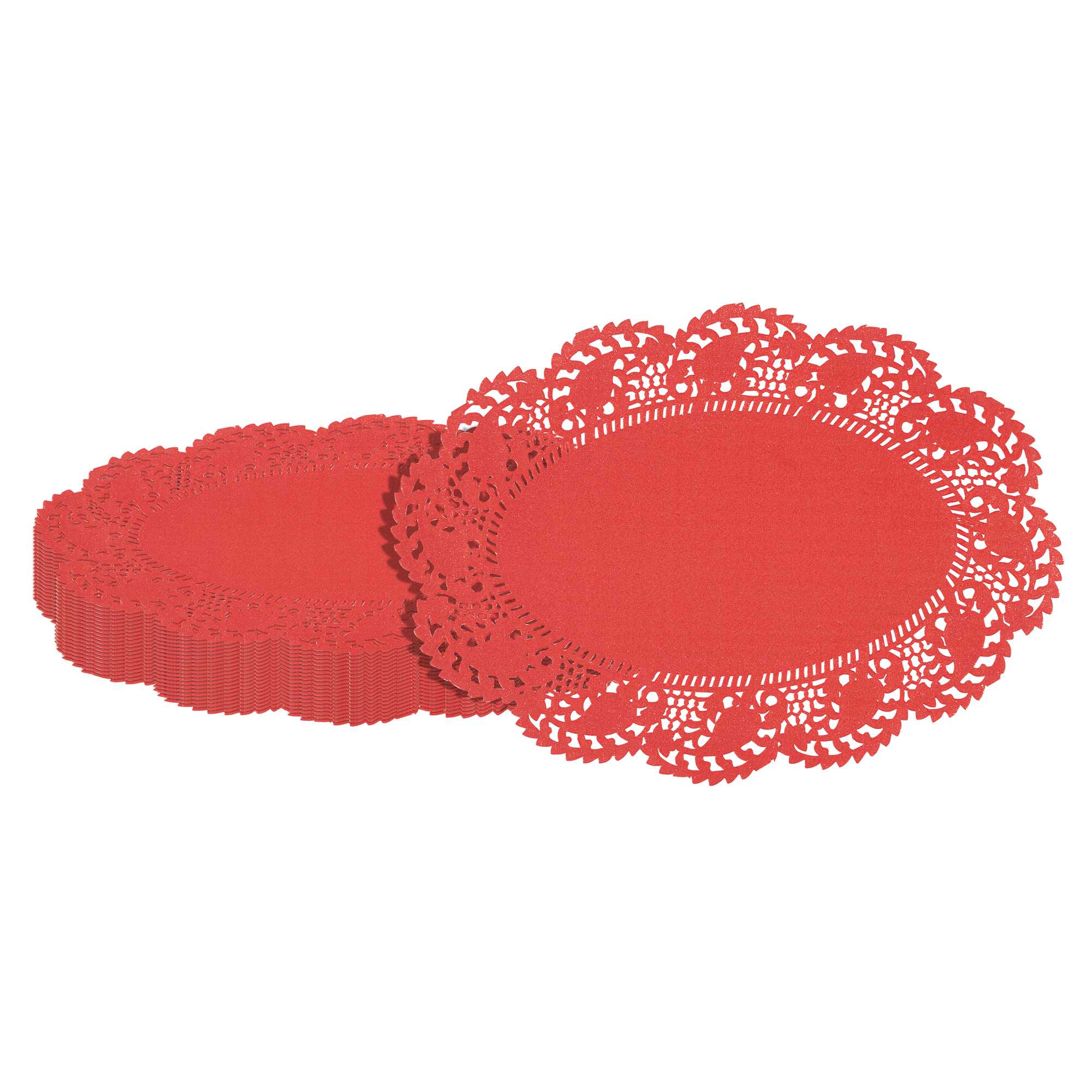 Pastry Tek Oval Red Paper Doilies - Lace - 9" x 6 1/2" - 4000 count box