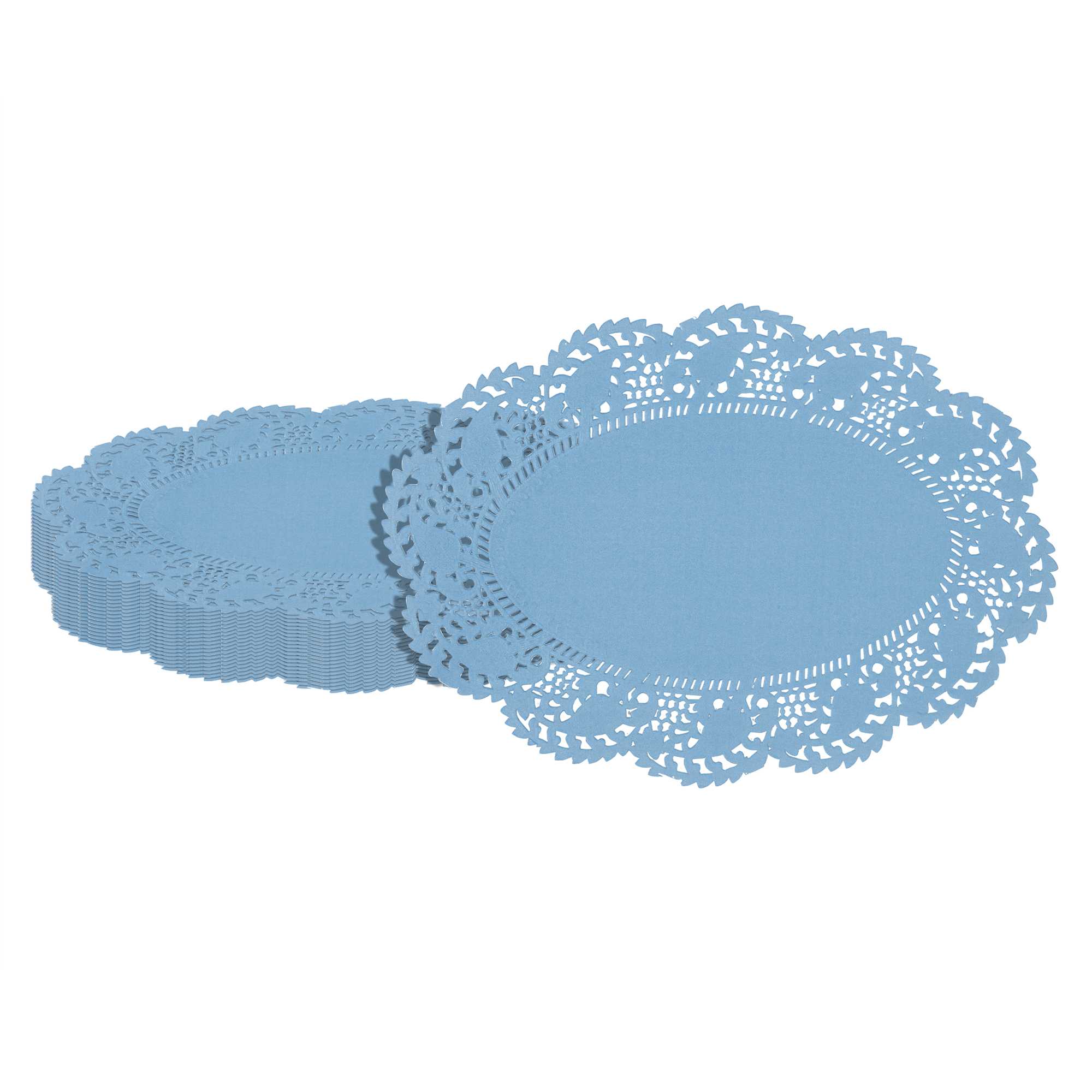 Pastry Tek Oval Sky Blue Paper Doilies - Lace - 9" x 6 1/2" - 4000 count box