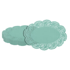 Pastry Tek Oval Teal Paper Doilies - Lace - 9