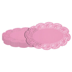 Pastry Tek Oval Pink Paper Doilies - Lace - 10 1/2