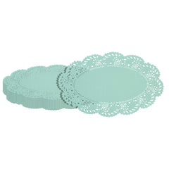 Pastry Tek Oval Teal Paper Doilies - Lace - 10 1/2