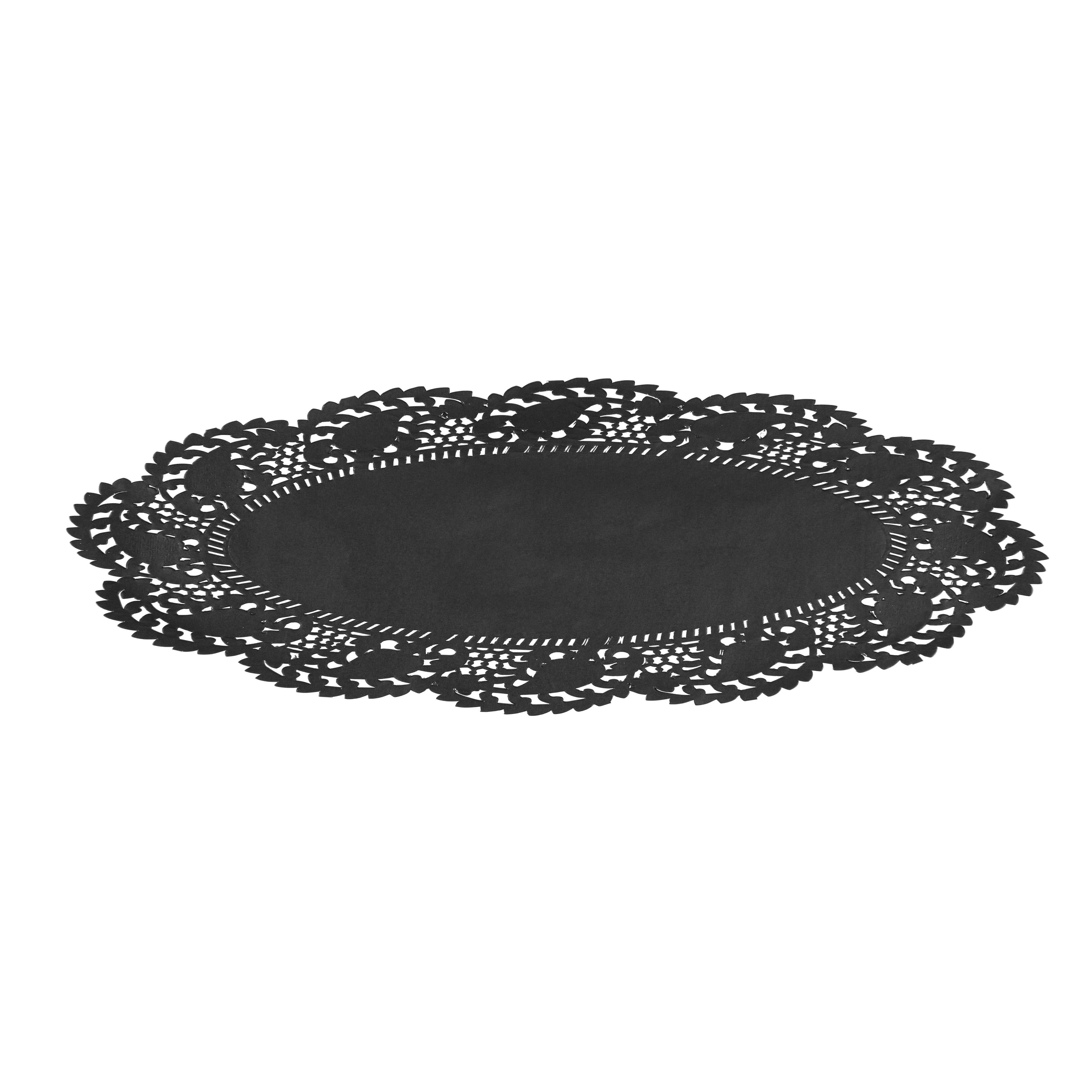 Pastry Tek Oval Black Paper Doilies - Lace - 12 1/2" x 8 1/2" - 4000 count box