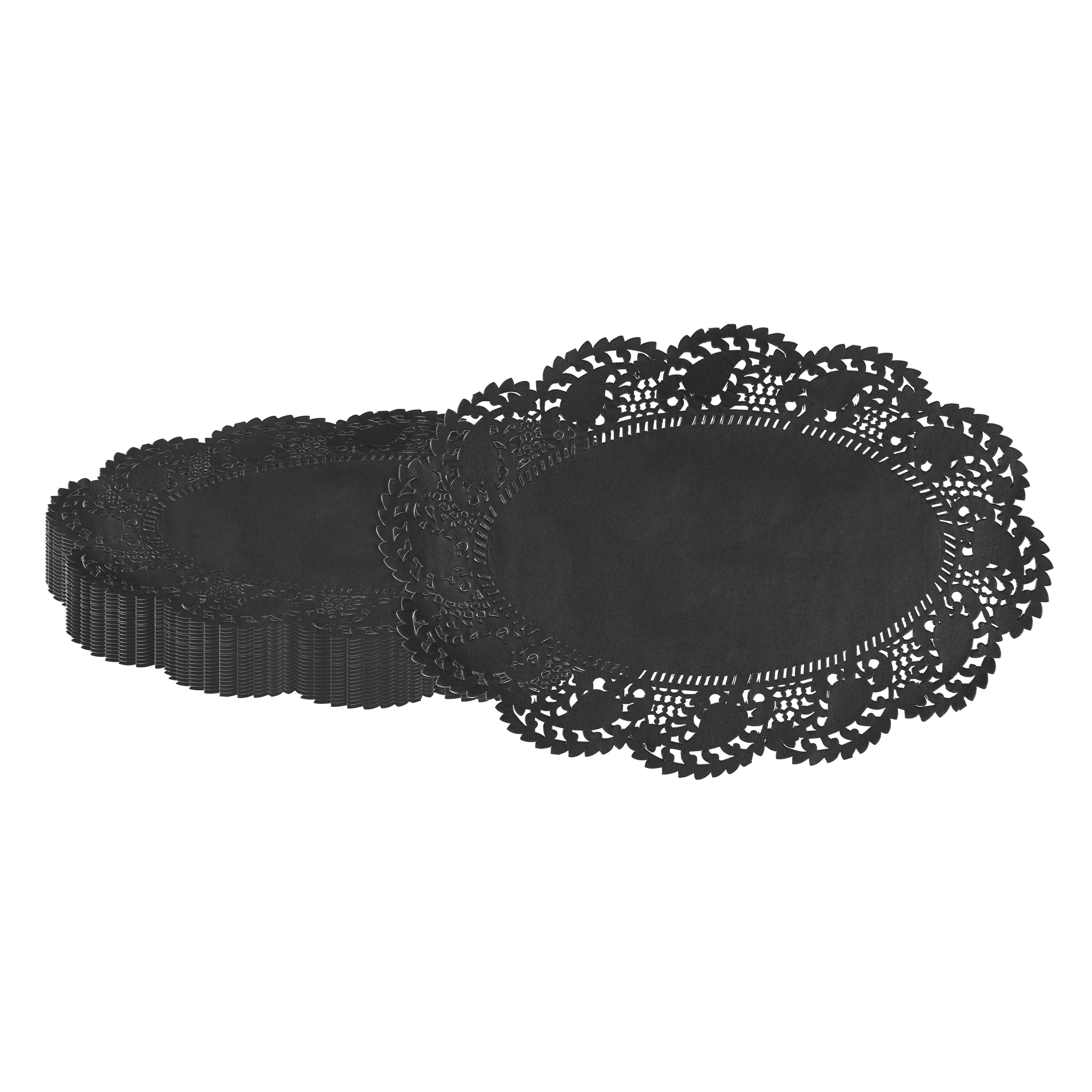 Pastry Tek Oval Black Paper Doilies - Lace - 12 1/2" x 8 1/2" - 100 count box