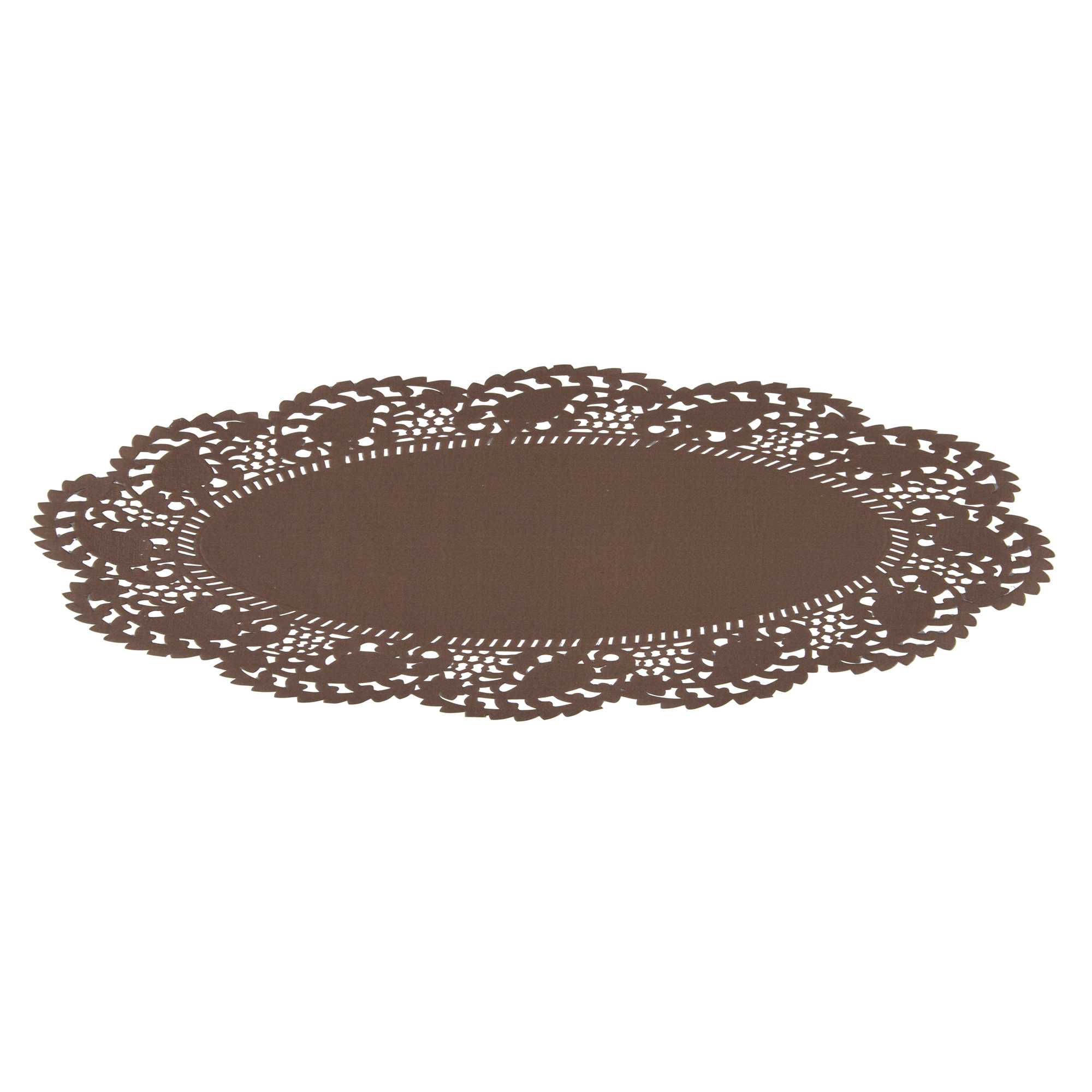 Pastry Tek Oval Brown Paper Doilies - Lace - 12 1/2" x 8 1/2" - 100 count box