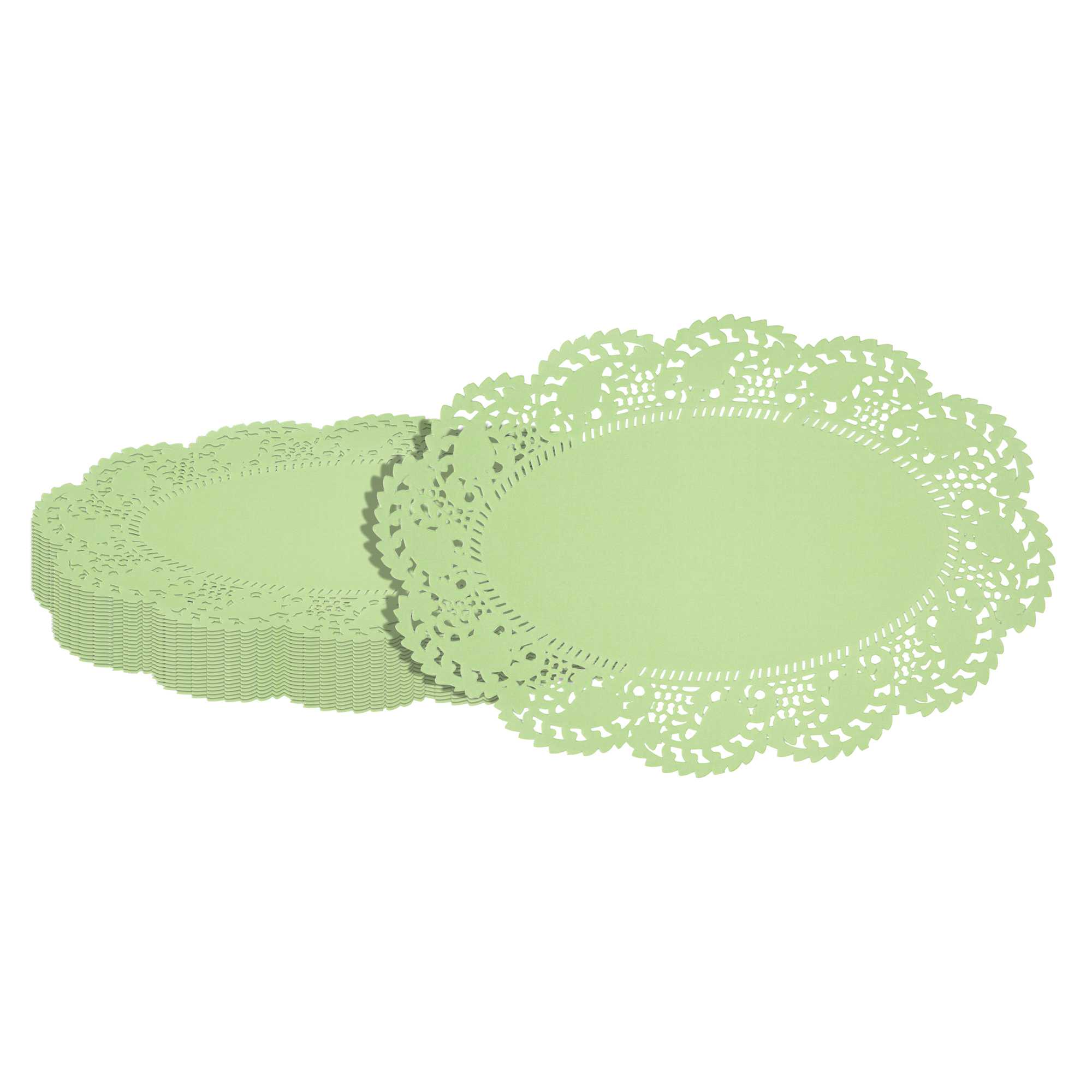 Pastry Tek Oval Green Paper Doilies - Lace - 12 1/2" x 8 1/2" - 100 count box