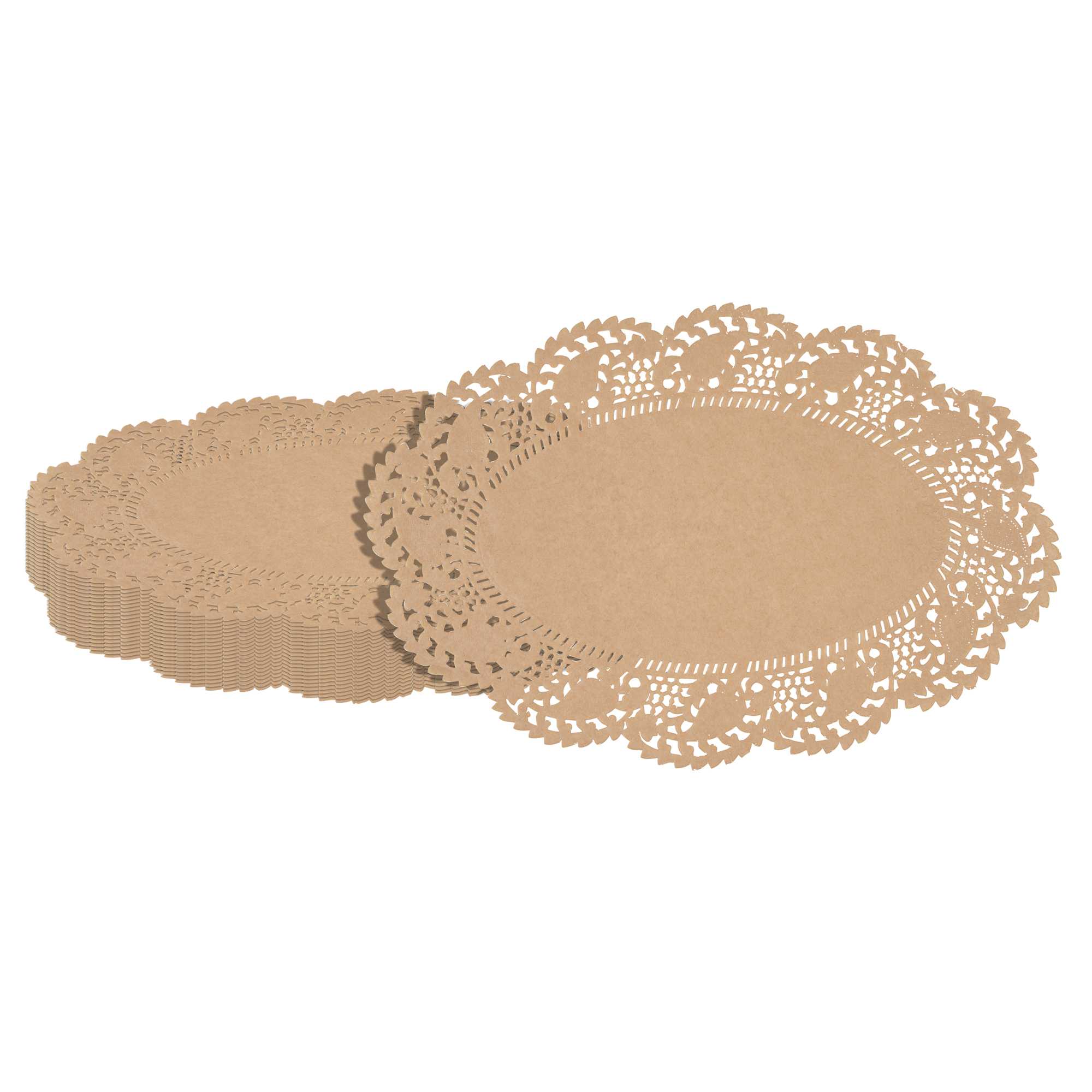 Pastry Tek Oval Kraft Paper Doilies - Lace - 12 1/2" x 8 1/2" - 100 count box