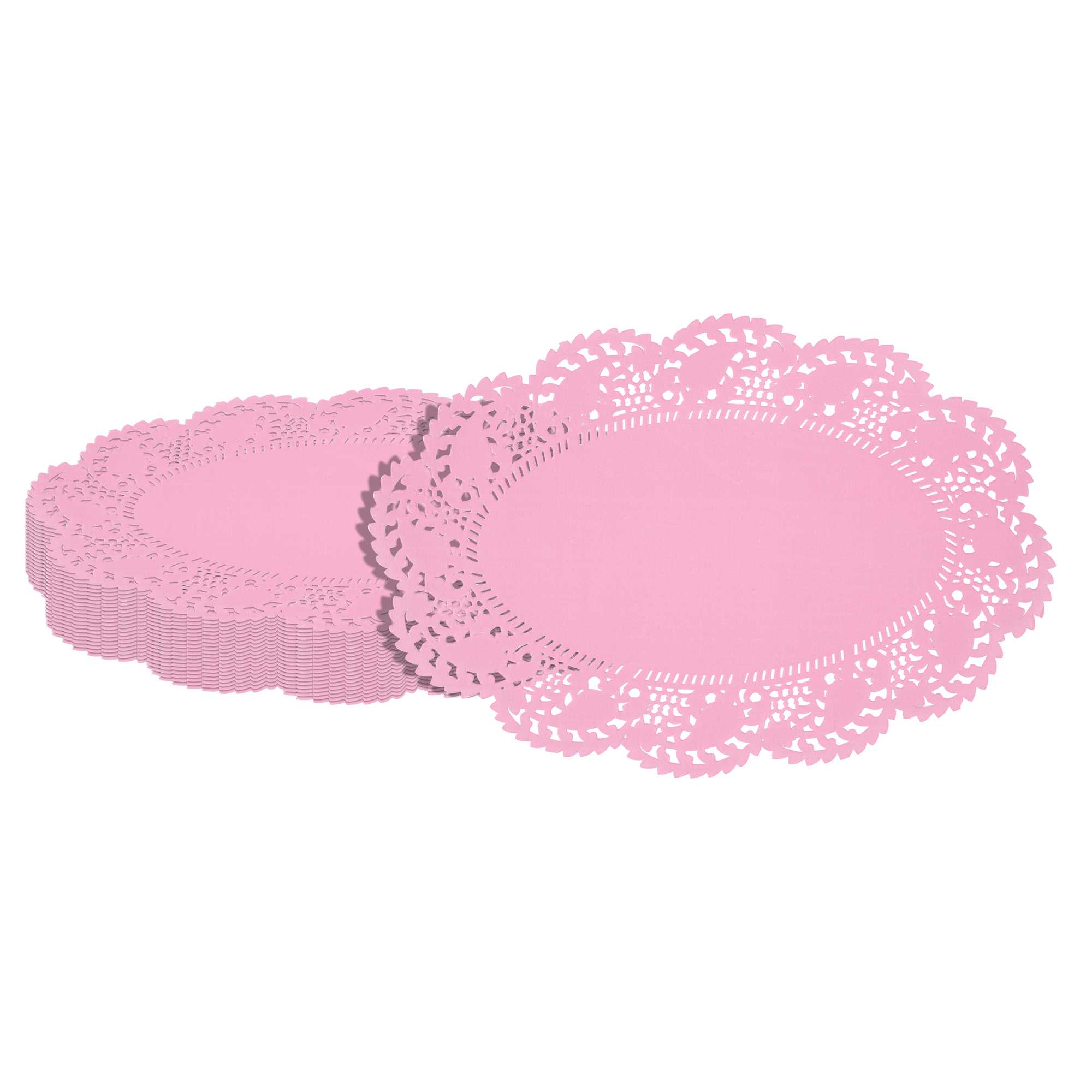 Pastry Tek Oval Pink Paper Doilies - Lace - 12 1/2" x 8 1/2" - 4000 count box