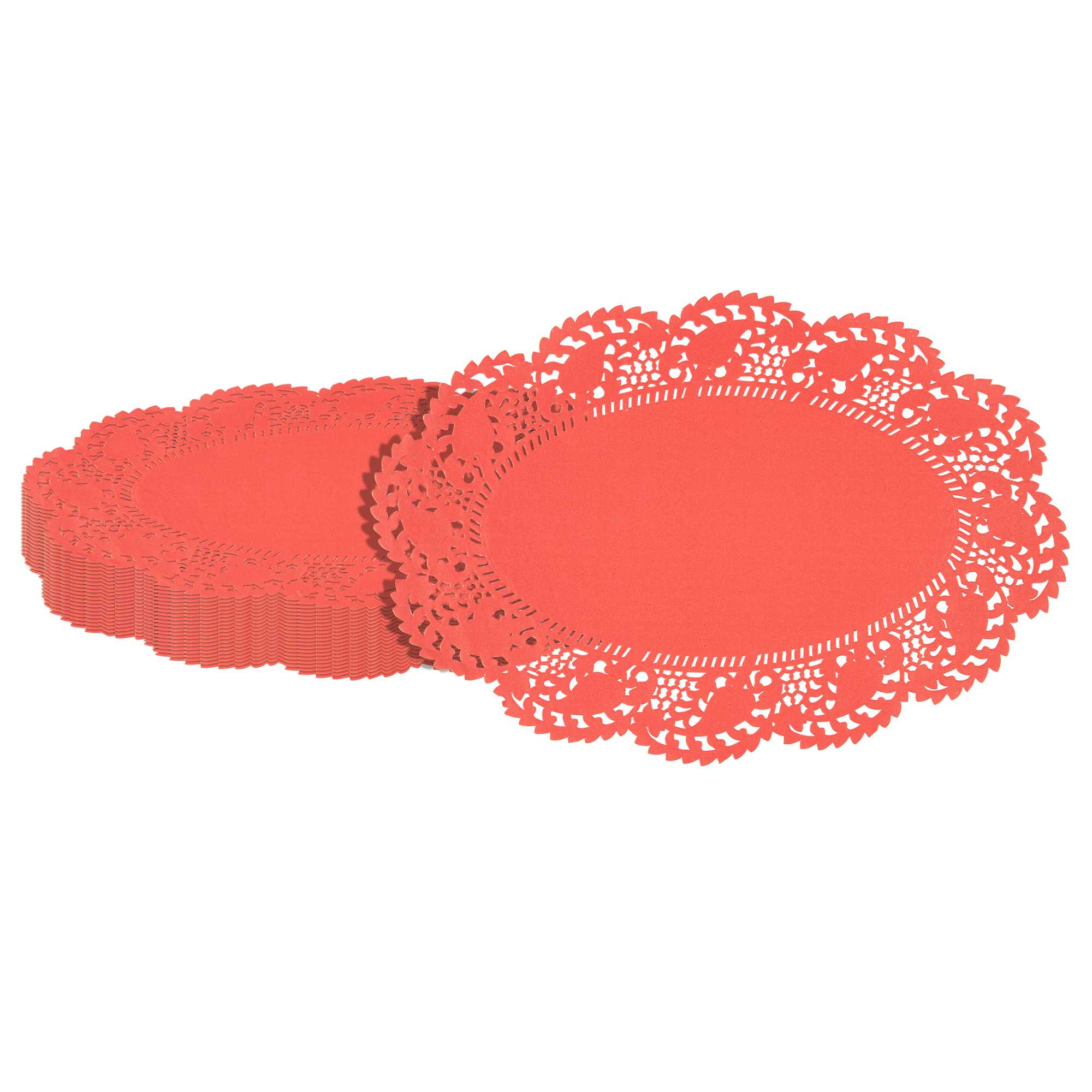 Pastry Tek Oval Red Paper Doilies - Lace - 12 1/2" x 8 1/2" - 4000 count box