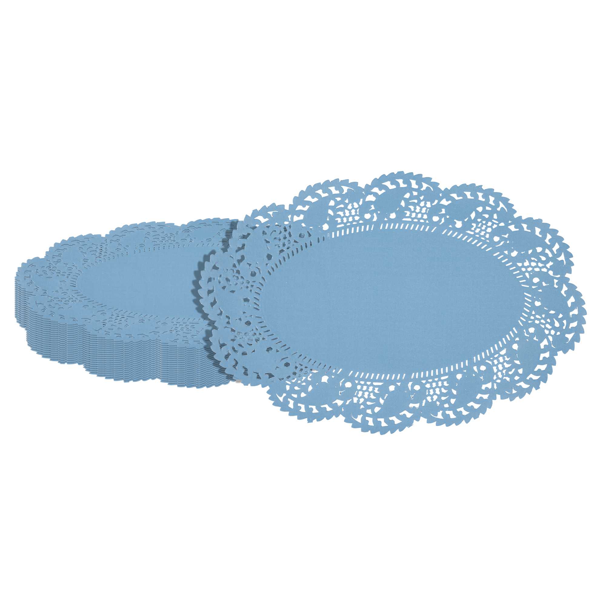 Pastry Tek Oval Sky Blue Paper Doilies - Lace - 12 1/2" x 8 1/2" - 4000 count box