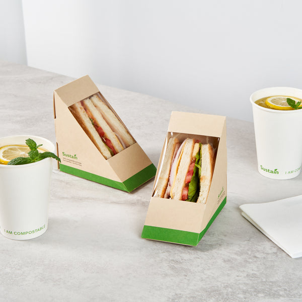 Restaurantware Sandwich Containers 200 Count Medium Leak-Resistant Disposable Take Out Box Paper with PLA Lining and Window, Kraft Brown Food Boxes Fo