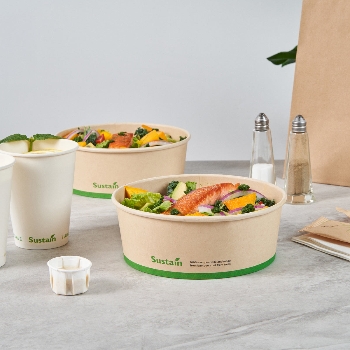 Sustain 44 oz Round Bamboo Paper Salad Container - with PLA Lining ...