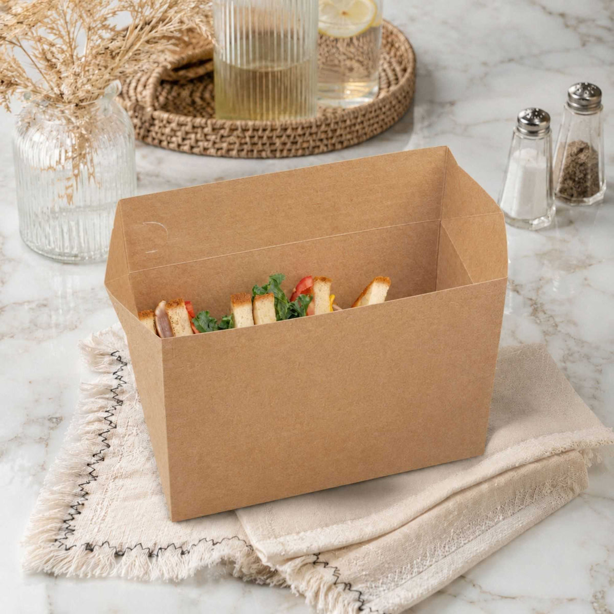 Bio Tek 80 oz Kraft Paper Lunch / Chicken Box - with Fast Top - 9" x 5" x 5" - 400 count box