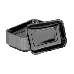 Pastry Tek 24 oz Rectangle Black Paperboard Tray - Oven-Safe - 8 1/4