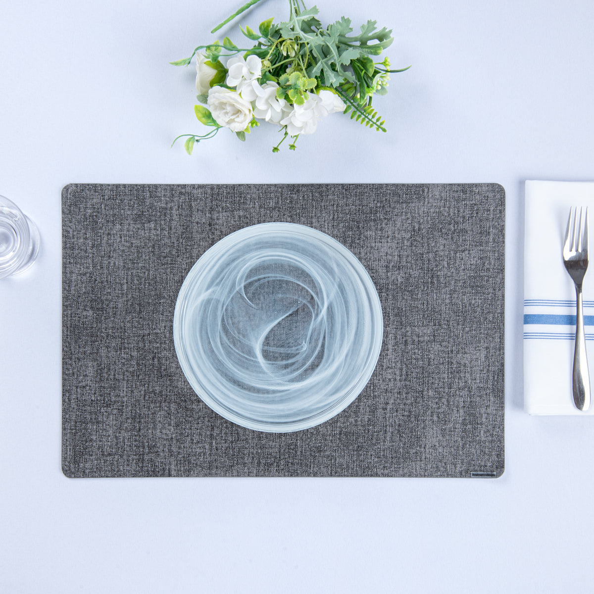 Denim Mesh Rectangle Dark Gray Vinyl Linen-Feel Placemat - 17 3/4" x 11 3/4" - 6 count box