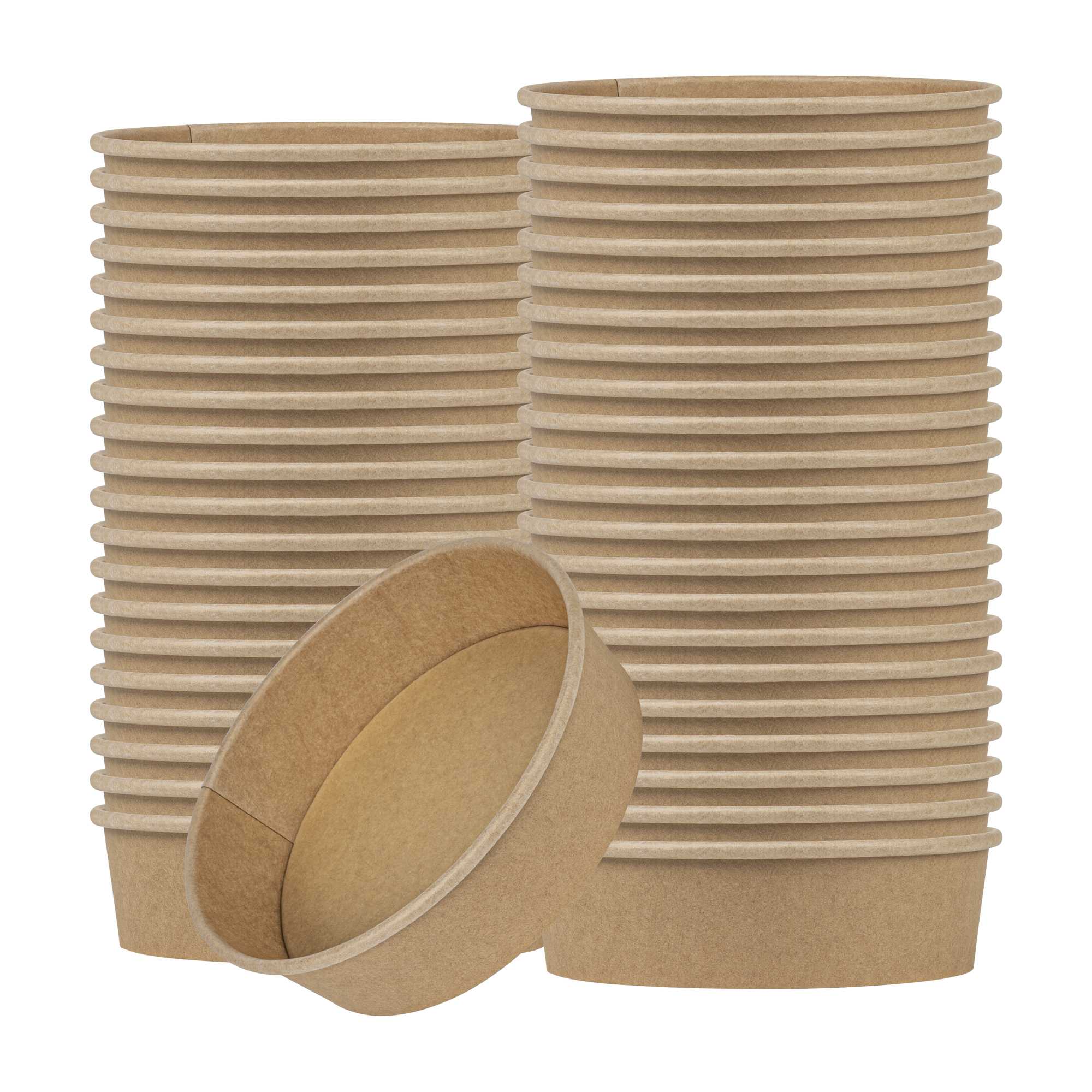 Bio Tek 22 oz Round Kraft Paper Take Out Container - 6 1/2" x 6 1/2" x 1 3/4" - 50 count box