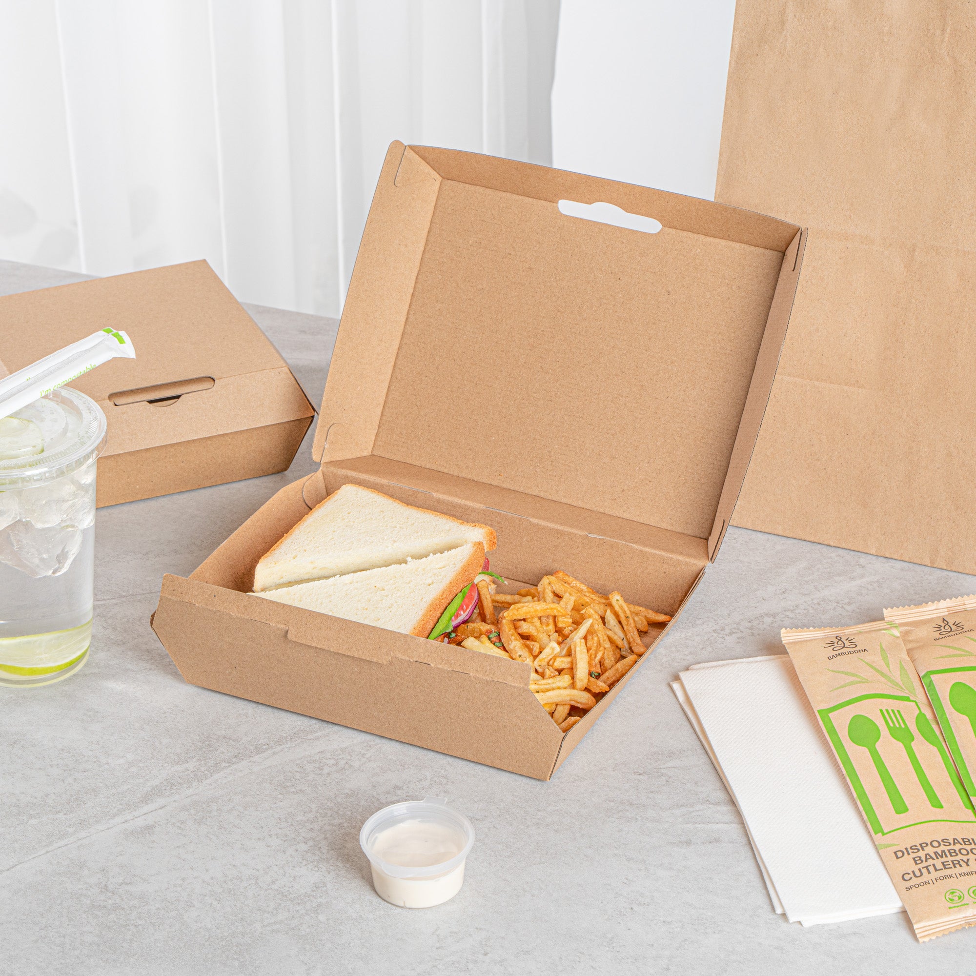 Bio Tek Rectangle Kraft Paper Corrugated Clamshell Container - 7 3/4