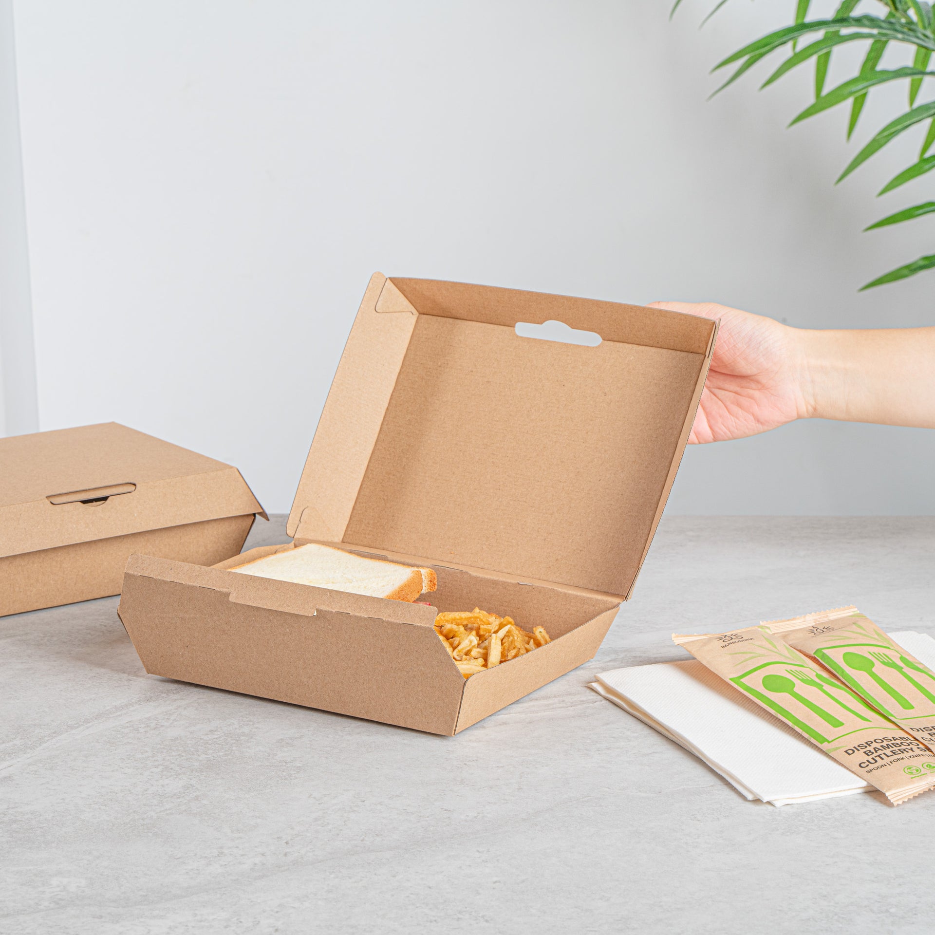Bio Tek Rectangle Kraft Paper Corrugated Clamshell Container - 7 3/4