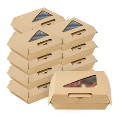 Eco Tek Square Kraft Paper Corrugated Clamshell Container - with PLA Window - 4