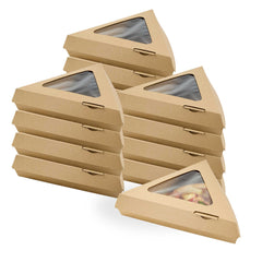 Eco Tek Kraft Paper Corrugated Pizza Slice Box - Clamshell, with PLA Window - 8 1/4