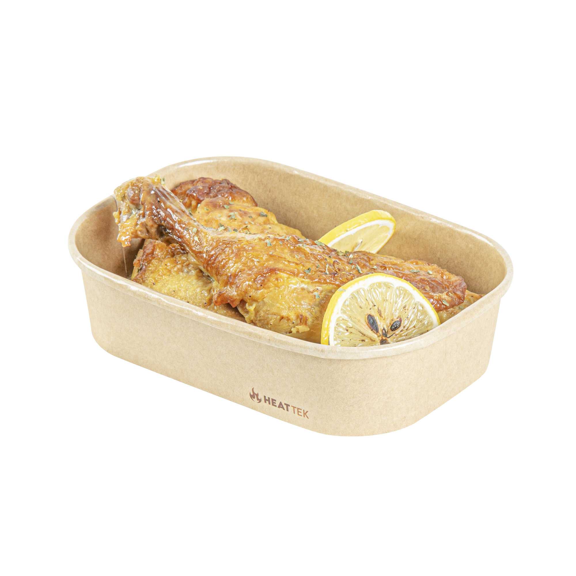 Heat Tek 17 oz Oval Kraft Paper Serving Container - Oven-Safe - 6 3/4" x 4 3/4" x 1 1/2" - 25 count box