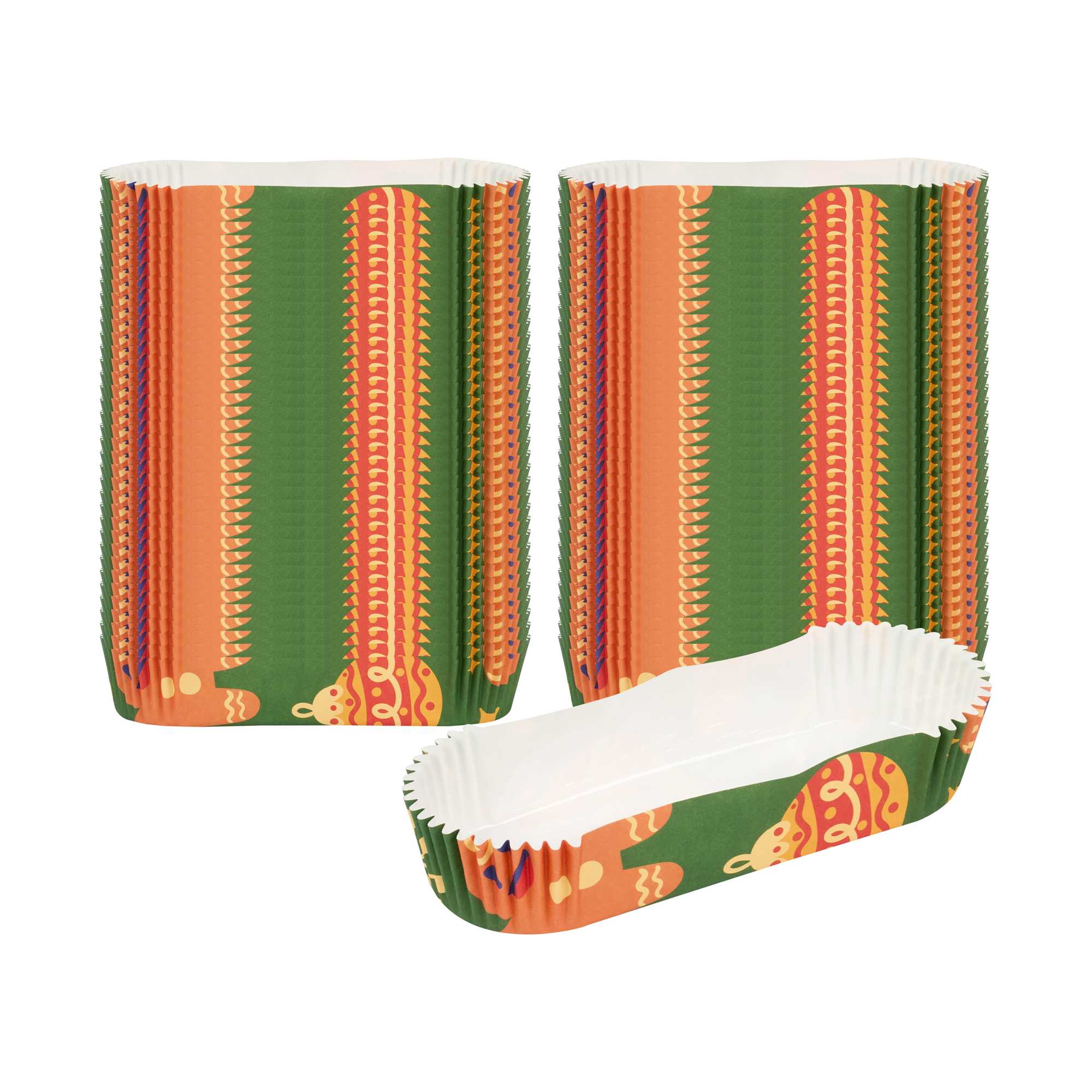 Panificio 6.8 oz Elliptical Paper Baking Cup - Christmas, Ridged, Greaseproof - 5 1/2" x 2" x 1" - 4000 count box