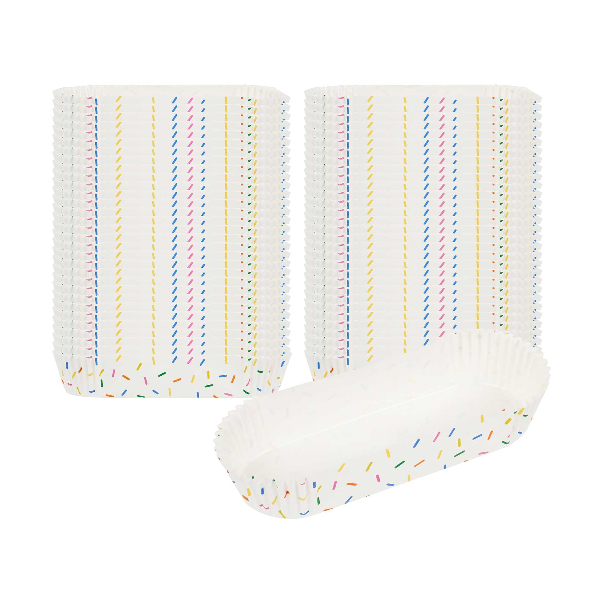 Panificio 6.8 oz Elliptical Paper Baking Cup - Colorful Confetti, Ridged, Greaseproof - 5 1/2" x 2" x 1" - 4000 count box