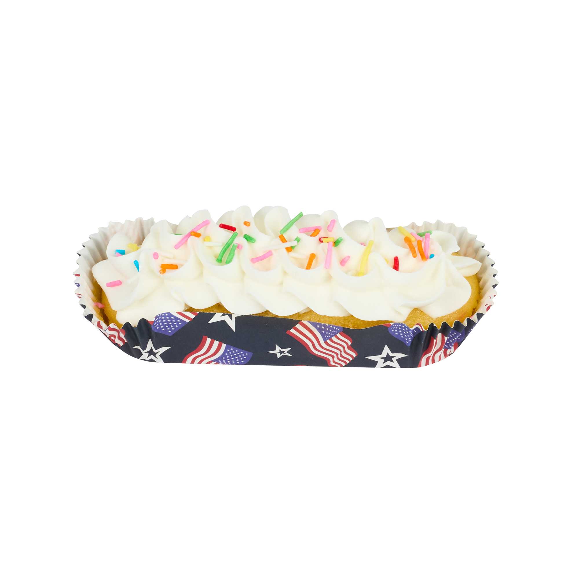 Panificio 6.8 oz Elliptical Paper Baking Cup - American Flag, Ridged, Greaseproof - 5 1/2" x 2" x 1" - 4000 count box