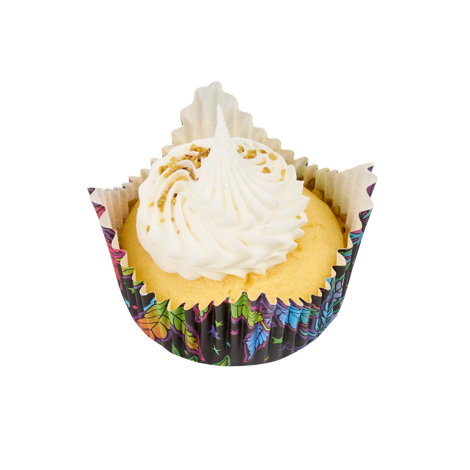 Panificio 4 oz Petal Paper Baking Cup - Trippy Leaf Print, Ridged, Greaseproof - 2 1/4" x 2 1/4" x 1 1/2" - 4000 count box