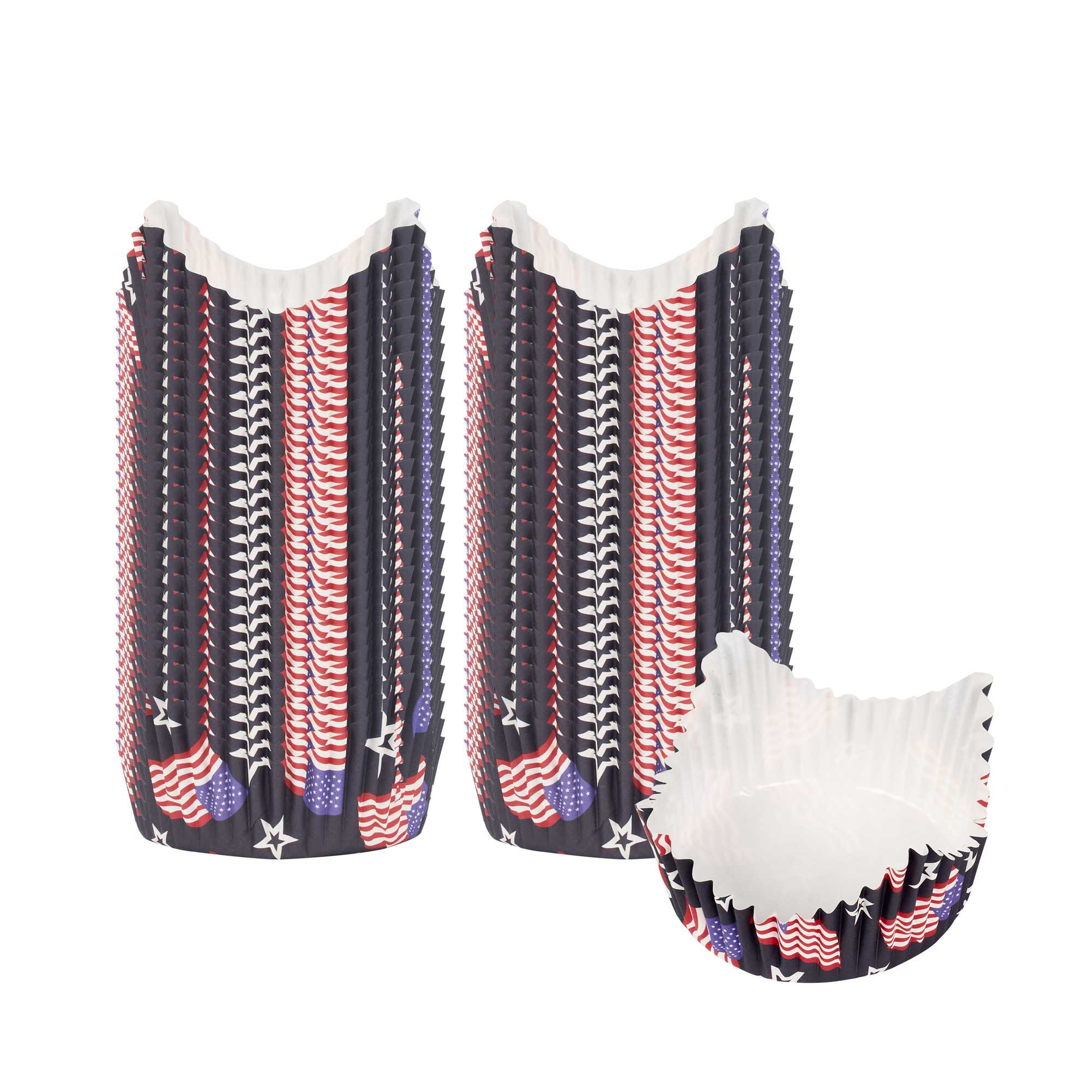 Panificio 4 oz Petal Paper Baking Cup - American Flag, Ridged, Greaseproof - 2 1/4" x 2 1/4" x 1 1/2" - 4000 count box