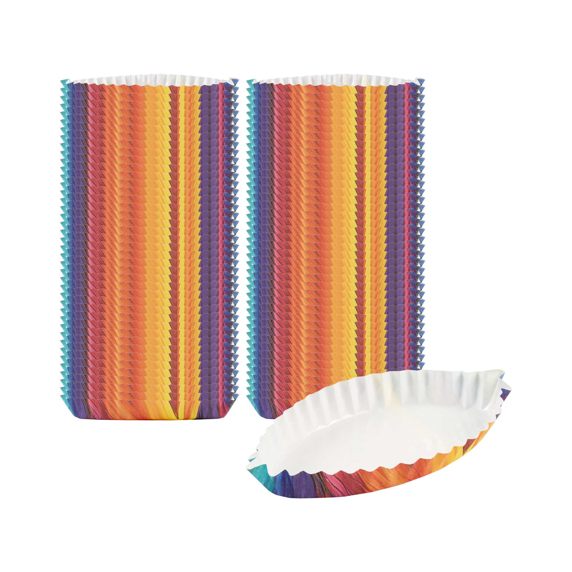 Panificio 5.4 oz Leaf Paper Baking Cup - Colorful Abstract Waves, Ridged, Greaseproof - 4" x 3 1/4" x 3/4" - 4000 count box